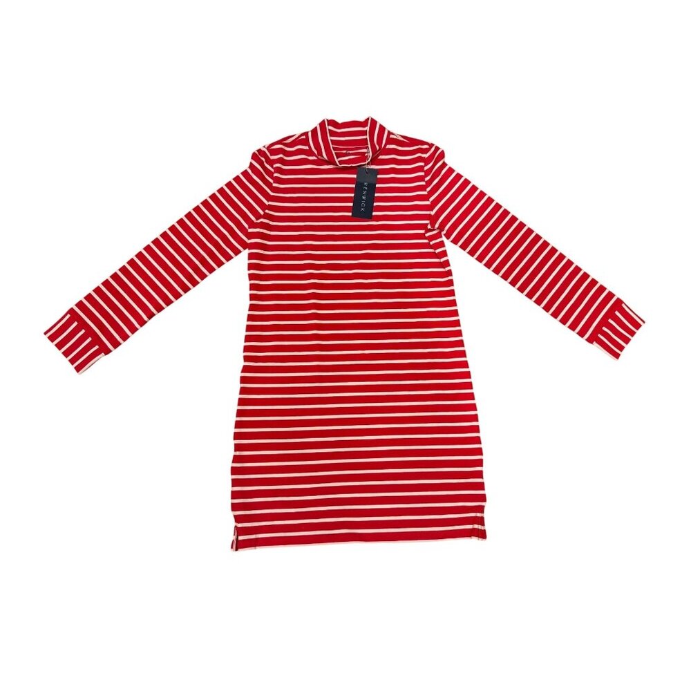 Renwick Girls Mock Neck Dress – Size 10 – Red & White Stripe – NWT